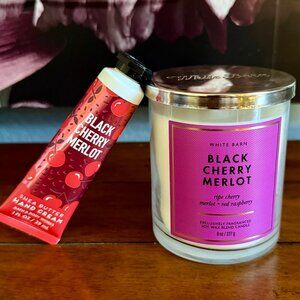 NEW 2-Pc BLACK CHERRY MERLOT Single Wick Candle & Hand Cream BBW